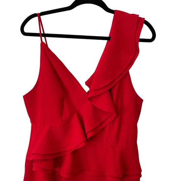O.P.T Size L Red Sleeveless Ruffle Mini Dress Asymmetrical Hemline - Picture 2 of 10